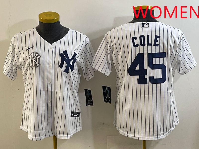 Women New York Yankees 45 Cole White Stripe Game 2025 Nike MLB Jersey style 9